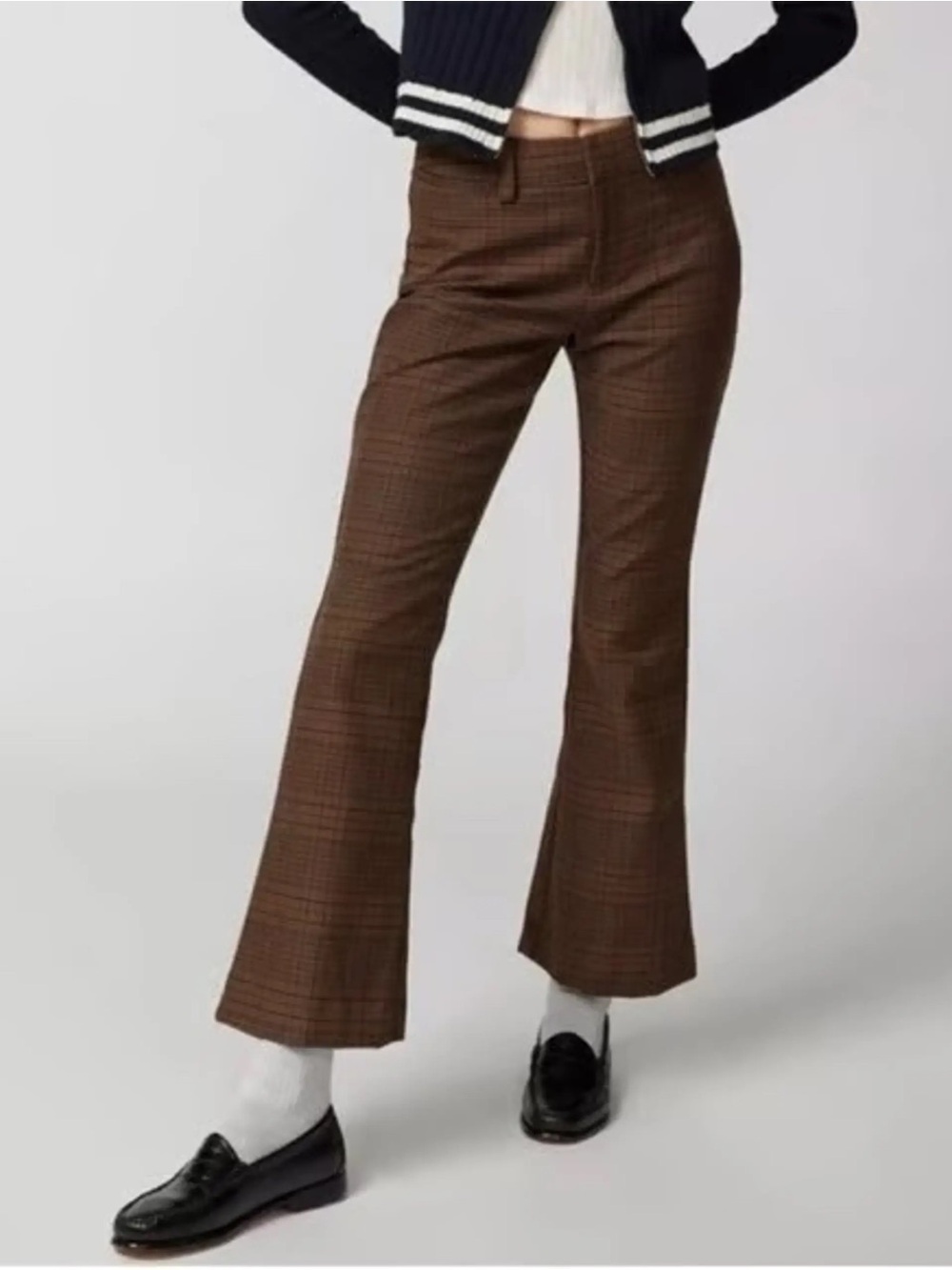Urban Outfitters Size 8 Jamie Flare Brown Plaid Trouser New